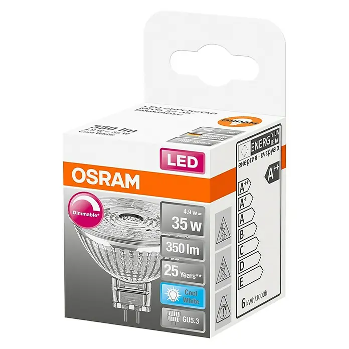 Osram Led-reflectorlamp - 5,3 W, Stralingshoek: 36 °, Koud wit, Dimbaar - Diagonaal zicht