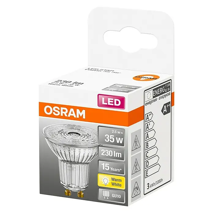 Osram LED žarulja - 2,6 W, GU10, 36 °, Topla bijela - Dijagonalni pogled