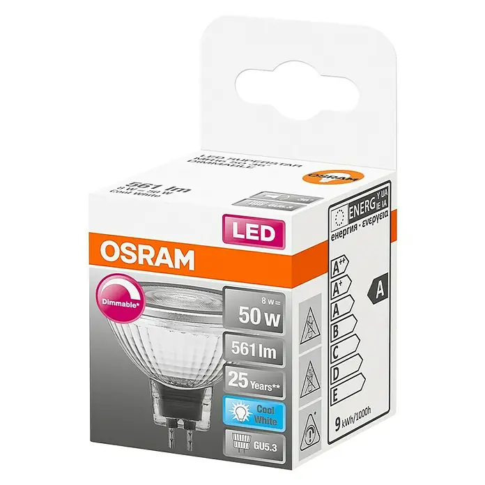 Osram Led-reflectorlamp - 7,8 W, Stralingshoek: 36 °, Koud wit, Dimbaar - Diagonaal zicht