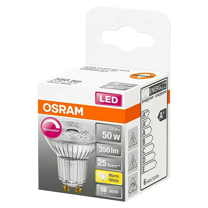 Osram LED žarulja - 5,5 W, GU10, 36 °, Topla bijela - Dijagonalni pogled