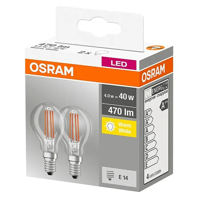 Osram Retrofit Ledlamp Star Classic P 40 - E14, 4 W, P45, 470 lm - Diagonaal zicht