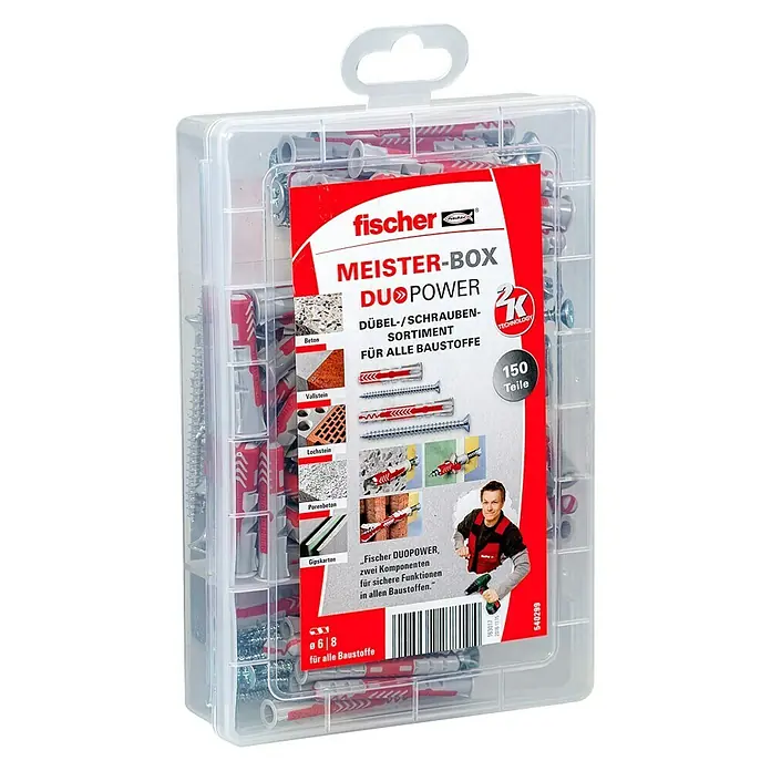 Fischer Duopower Schrauben- & Dübel-Set Meister-Box kurz / lang - Inhalt: 150 -tlg. - Diagonale Ansicht