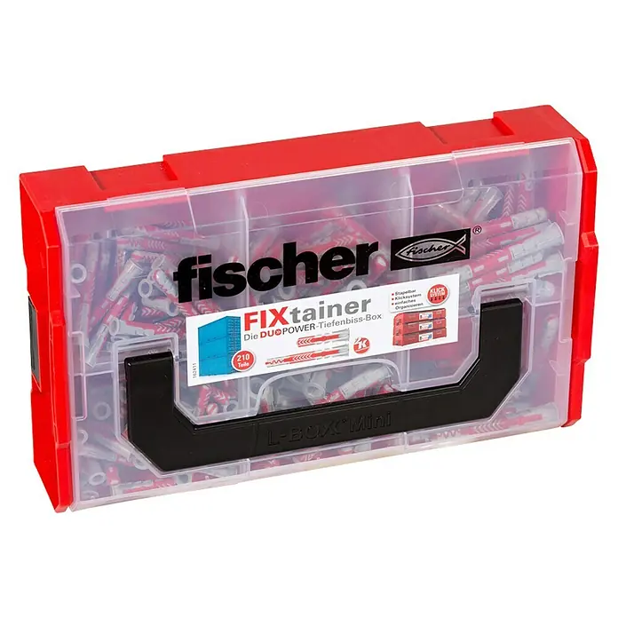 Fischer Duopower Universaldübel-Set Fixtainer - Tiefenbiss-Box - 210 -tlg. - Diagonale Ansicht