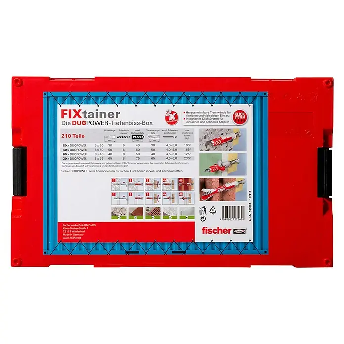 Fischer Duopower Universaldübel-Set Fixtainer - Tiefenbiss-Box - 210 -tlg. - Ansicht von unten