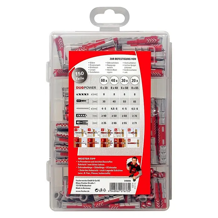 Fischer Duopower Universaldübel-Set Meisterbox kurz/lang - 150 -tlg. - Vorderansicht