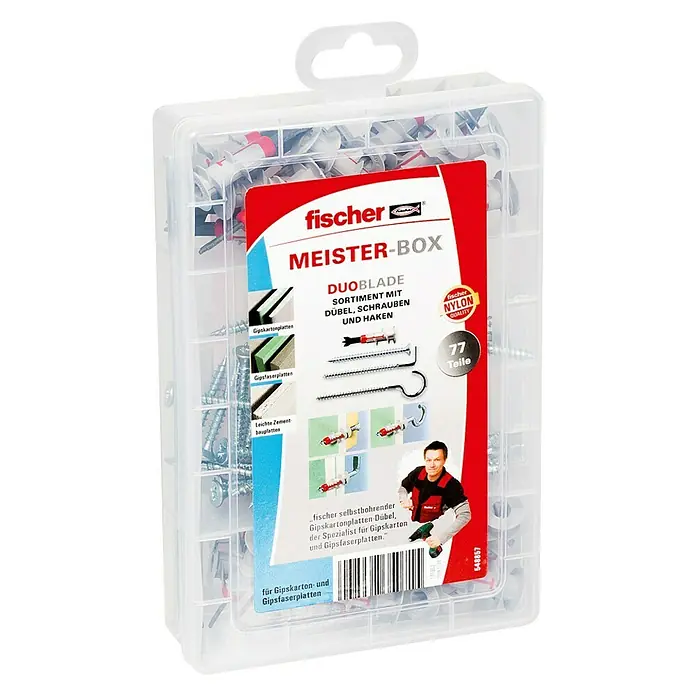 Fischer Duoblade Gipskartondübel-Set Meister-Box - 77 -tlg. - Diagonale Ansicht