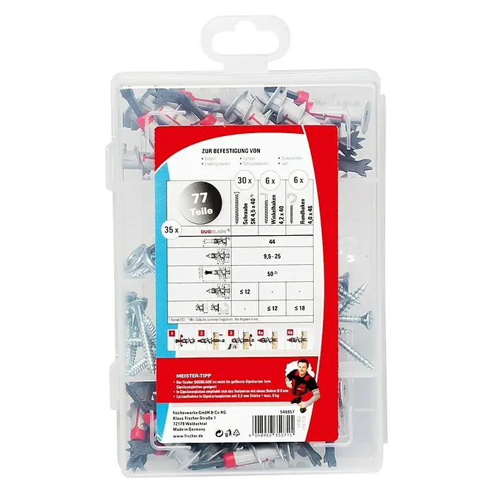 Fischer Duoblade Gipskartondübel-Set Meister-Box - 77 -tlg. - Vorderansicht