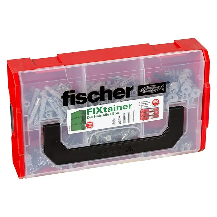 Fischer Schrauben- & Dübelsortiment Hält-Alles-Box - 240 Stk. - Diagonale Ansicht