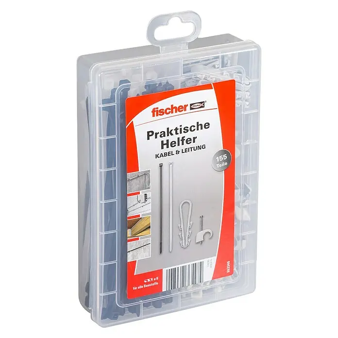 Fischer Nagelschellen Set Praktische Helfer Kabel & Leitung - 155 -tlg. - Diagonale Ansicht