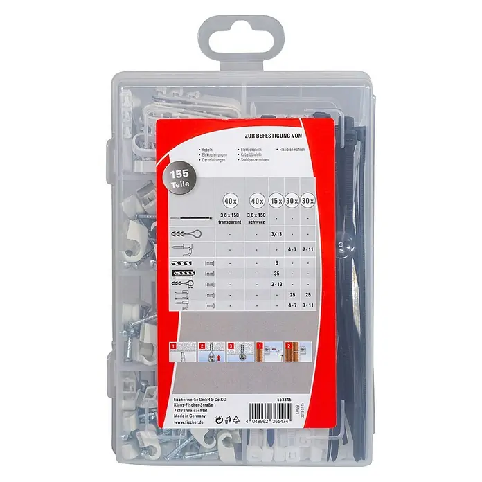 Fischer Nagelschellen Set Praktische Helfer Kabel & Leitung - 155 -tlg. - Vorderansicht