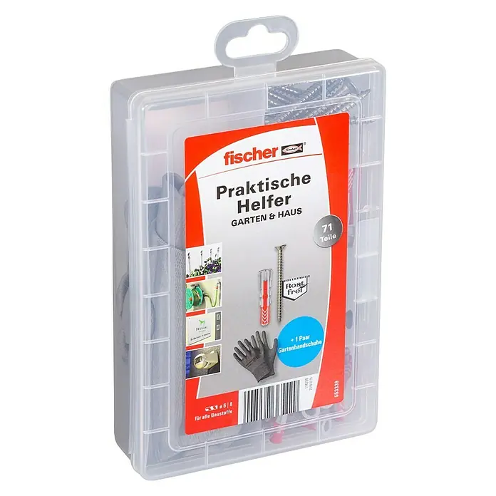 Fischer Schrauben- & Dübel-Set Praktische Helfer Garten & Haus - 71 -tlg. - Diagonale Ansicht