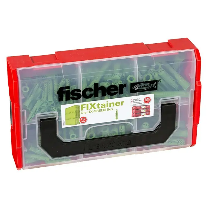 Fischer Greenline Dübelsortiment FIXtainer UX-green-Box - Inhalt: 210 -tlg. - Diagonale Ansicht