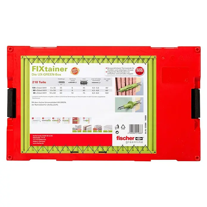 Fischer Greenline Dübelsortiment FIXtainer UX-green-Box - Inhalt: 210 -tlg. - Ansicht von unten