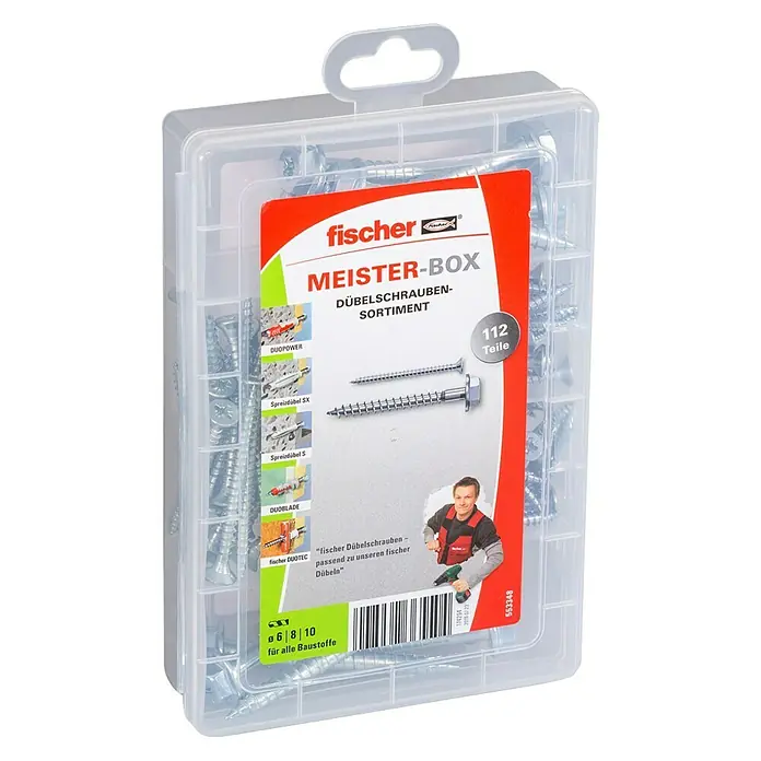 Fischer Meister-Box Schrauben-Set Dübelschrauben - Inhalt: 112 -tlg. - Diagonale Ansicht