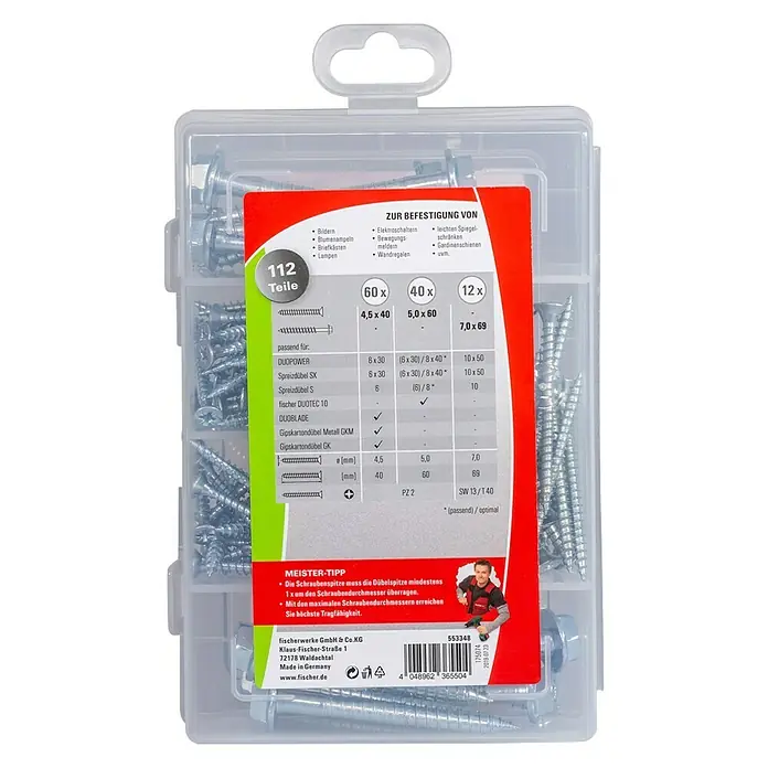 Fischer Meister-Box Schrauben-Set Dübelschrauben - Inhalt: 112 -tlg. - Vorderansicht