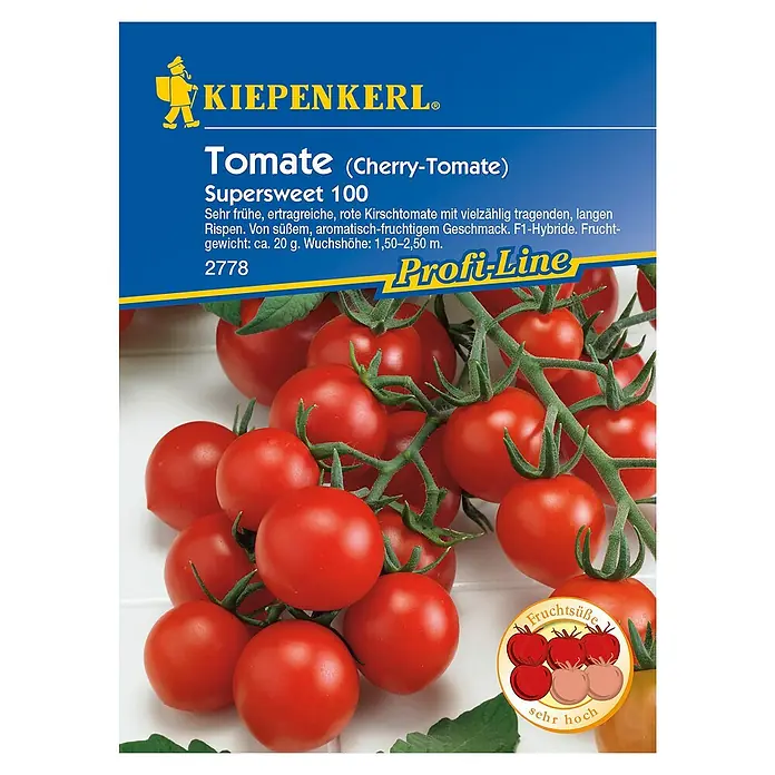 Kiepenkerl Profi-Line Gemüsesamen Tomate - Supersweet 100, Solanum lycopersicum, Erntezeit: Juli - Draufsicht
