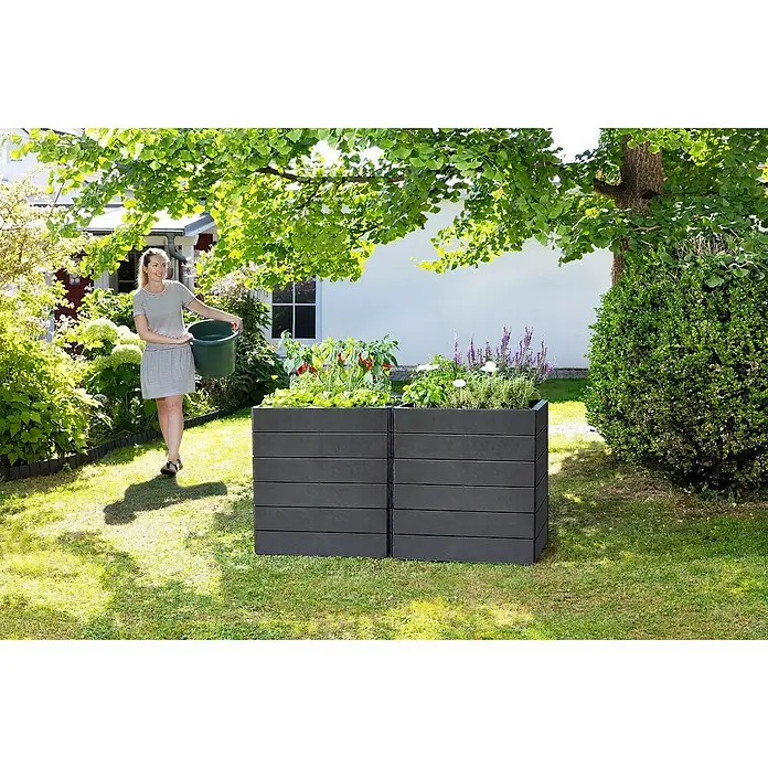 Garantia Hochbeet Ergo Quadro M - 80 x 60 x 25 cm, Kunststoff, Anthrazit - Anwendungsbeispiel