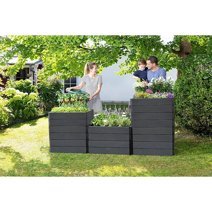 Garantia Hochbeet Ergo Quadro L - 80 x 80 x 25 cm, Kunststoff, Anthrazit - Anwendungsbeispiel
