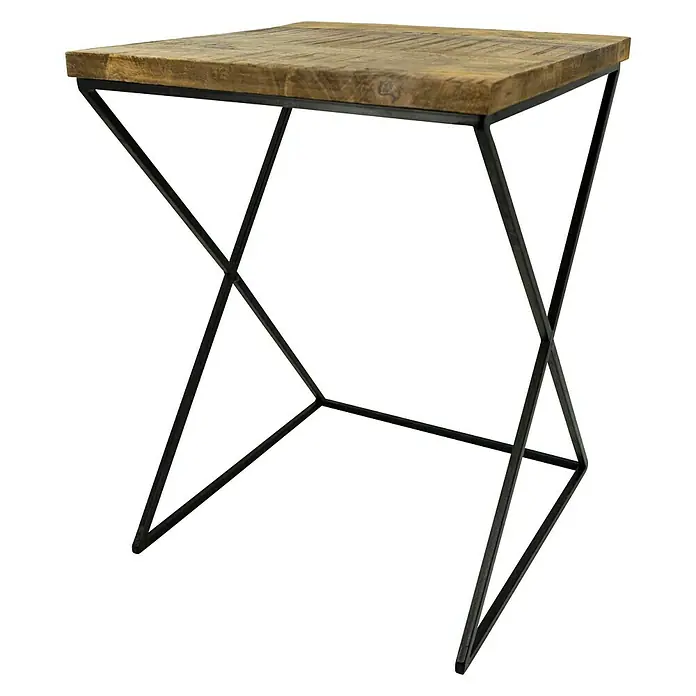 Beistelltisch Mangoholz - 56 x 41 x 41 cm, Mangoholz, Schwarz, Braun - Diagonale Ansicht