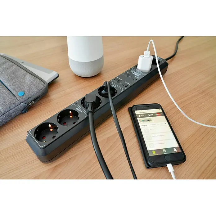 Brennenstuhl Eco-Line Smart-Steckdosenleiste WIFI - 6-fach, Schwarz, 3.600 W, L x B x H: 46 x 10,5 x 5 cm - Anwendungsbeispiel