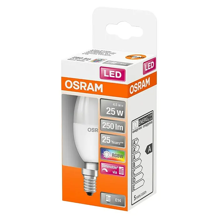 Osram Star LED-Leuchtmittel CLB25 - E14, 4,5 W, B35, 250 lm, RGBW - Diagonale Ansicht