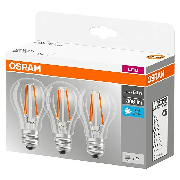 Osram Star Bombilla LED CLA60 - 6,5 W, E27, Blanco neutro, No regulable, 3 uds. - Vista angular