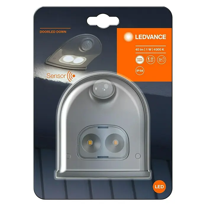 Ledvance LED-Türlicht Down - Silber, Batteriebetrieben, 102,5 x 92,4 x 36,5 mm - Vorderansicht
