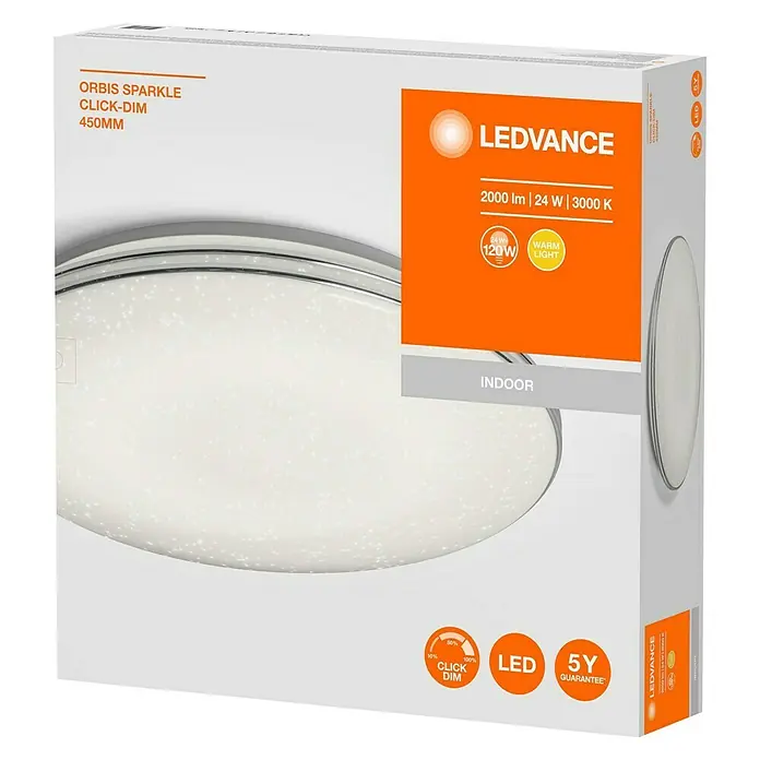 Ledvance LED-Wand- & Deckenleuchte Sparkle Click Dim - 24 W, Warmweiß, Farbtemperatur: 3.000 K - Vorderansicht