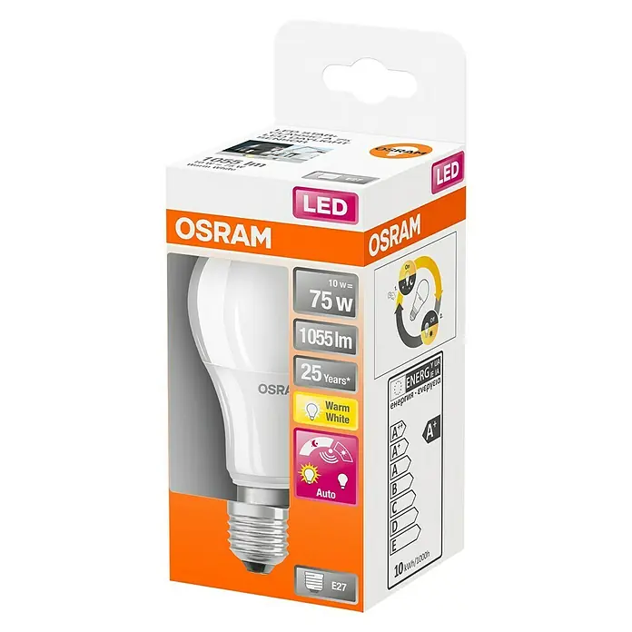 Osram Star Bombilla LED Classic A 75 Daylight Sensor - E27, 10 W, 1.055 lm, Blanco cálido, 1 ud. - Vista angular