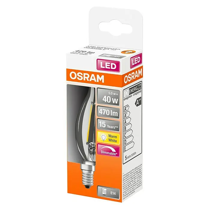 Osram Superstar Bombilla LED Classic BA 40 - E14, 5 W, BA35, 470 lm, 1 ud. - Vista angular