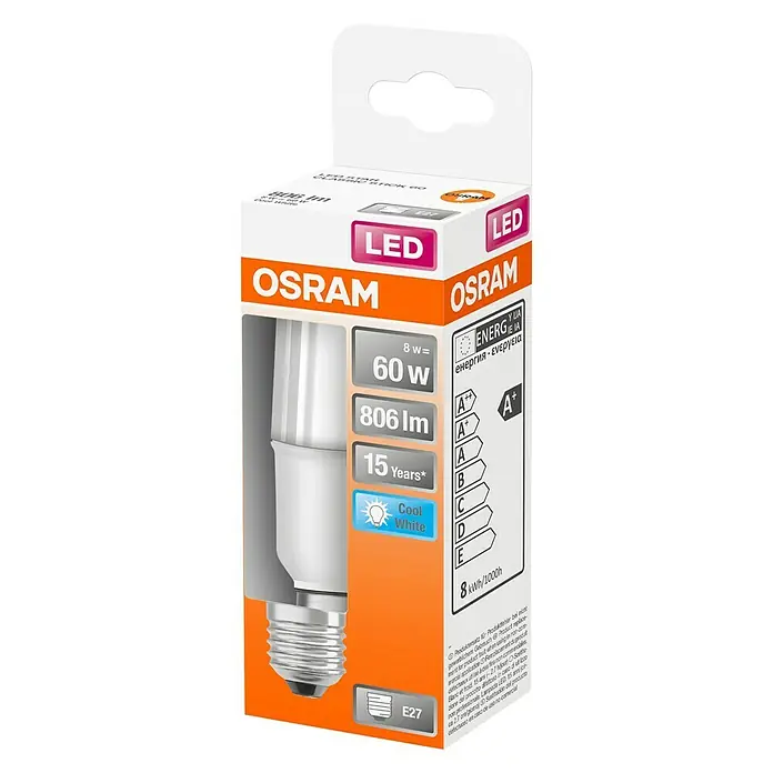 Osram Star LED-Leuchtmittel Stick - E27, 8 W, 806 lm, Kaltweiß - Diagonale Ansicht