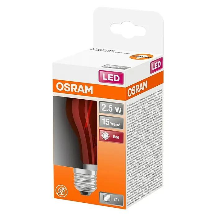Osram Star LED žarulja Decor Classic A - E27, 2,5 W, A60, 45 lm, Crvene boje - Dijagonalni pogled