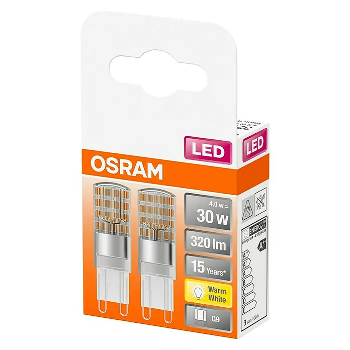 Osram Star Ledlamp Pin G9 - G9, 2,6 W, T15, 320 lm, 2 stk. - Diagonaal zicht