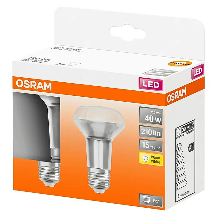 Osram Star LED-Reflektorlampe R63 - E27, 2,6 W, R63, 210 lm, 2 Stk. - Diagonale Ansicht