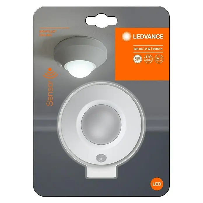 Ledvance LED-Nachtlicht Ceiling - Weiß, Batteriebetrieben, Ø x H: 86 x 47 mm - Vorderansicht