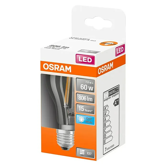 Osram Star LED-Leuchtmittel - E27, 7 W, A60, 806 lm, Kaltweiß - Diagonale Ansicht