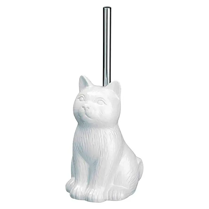 Wenko Garnitura WC četke Cat - Keramika, Bijele boje - Pogled sprijeda