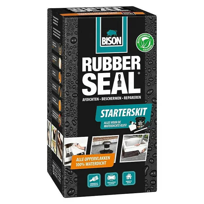 Bison Rubber Seal Dikke bitumencoating Starterskit 750 ml - Waterdicht, Oplosmiddelvrij - Diagonaal zicht