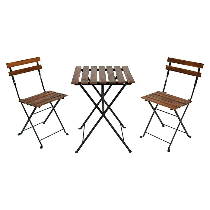 Conjunto de muebles de balcón Dora - 3 piezas, Natural, Negro - Vista frontal
