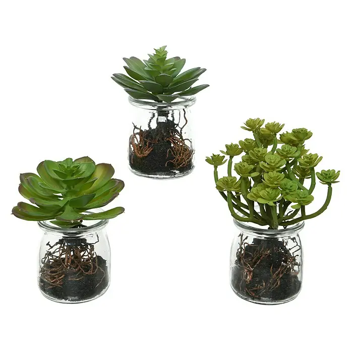 Planta artificial Suculenta - Altura: 18 cm, Verde, Plástico - Vista frontal