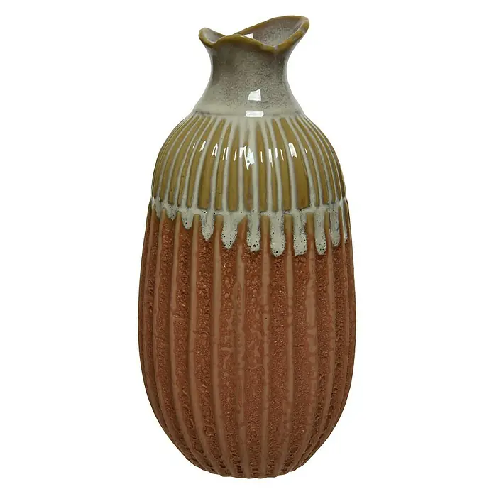 Jarrón Didi - Ø x Al: 9 x 18 cm, Beige/Marrón - Vista frontal