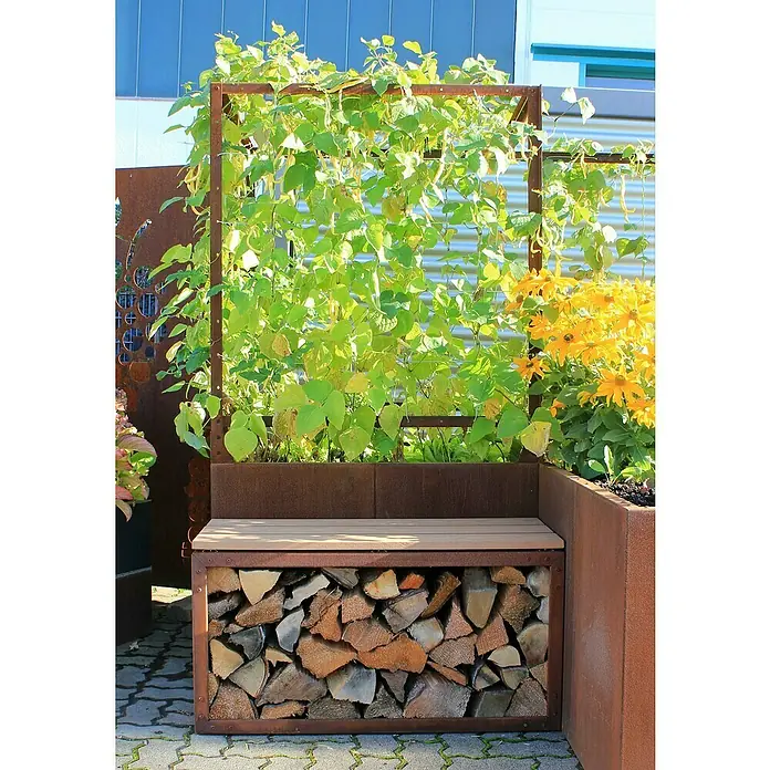 Palatino Sitzauflage Woodpecker Pro - 100 x 40 cm, Passend für: Palatino Exclusive Line Kaminholzregal Woodpecker Pro, Cortenstahl - Stimmungsaufnahme