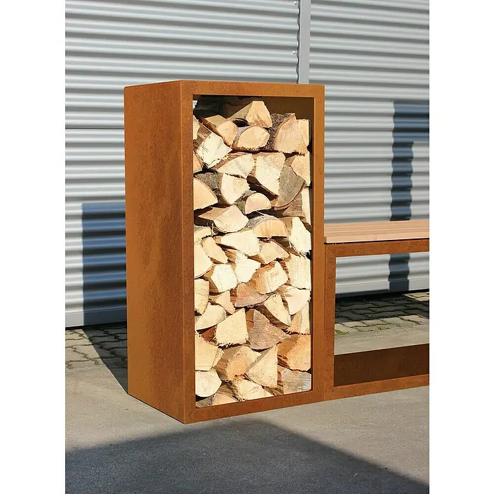 Palatino Exlusive Line Kaminholzregal Woodpecker Pro - 120 x 40 x 50 cm, Cortenstahl - Stimmungsaufnahme