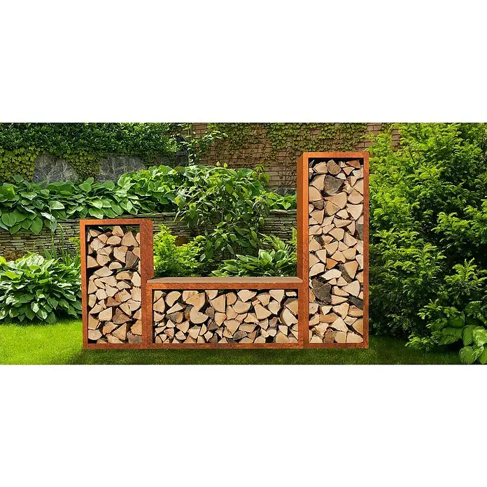 Palatino Exlusive Line Kaminholzregal Woodpecker Pro - 120 x 40 x 50 cm, Cortenstahl - Stimmungsaufnahme