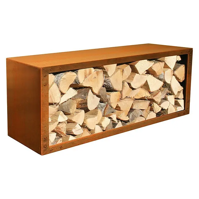 Palatino Exlusive Line Kaminholzregal Woodpecker Pro - 120 x 40 x 50 cm, Cortenstahl - Diagonale Ansicht