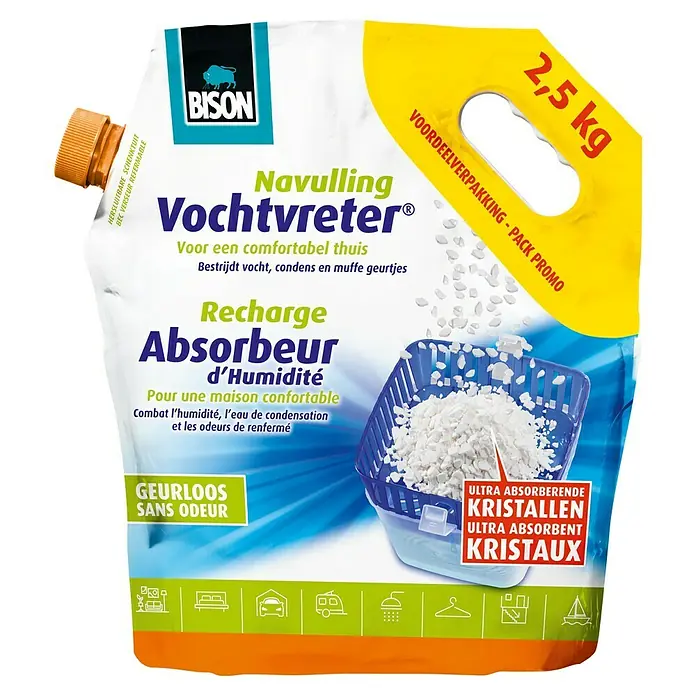 Bison Vochtvreter Luchtontvochtiger, navulverpakking Zak 2,5 kg - Geurloos - Vooraanzicht