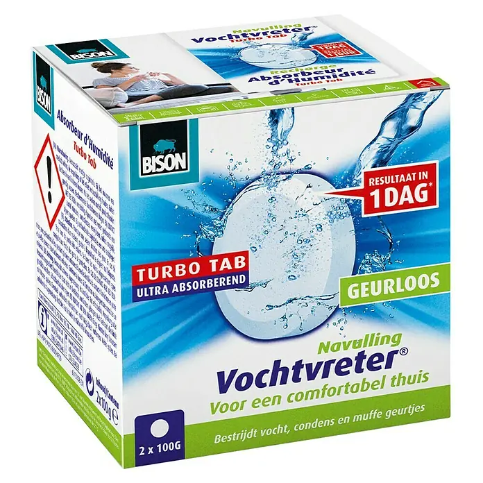 Bison Vochtvreter Luchtontvochtiger, navultabletten 2 x 100 g - Geurloos, 2 st. x 100 g - Diagonaal zicht