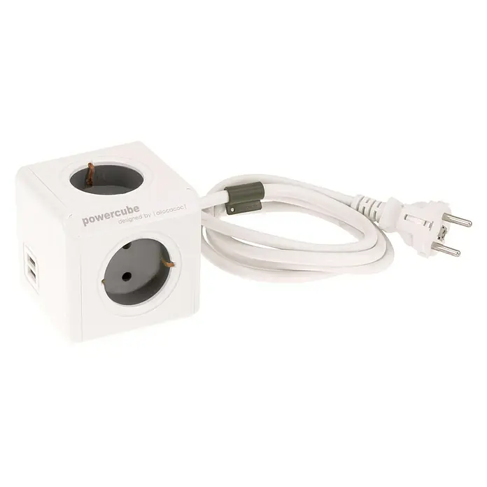 Powercube Powercube - 4 voudig, Grijs, Max. aansluitvermogen: 3.500 W - Diagonaal zicht