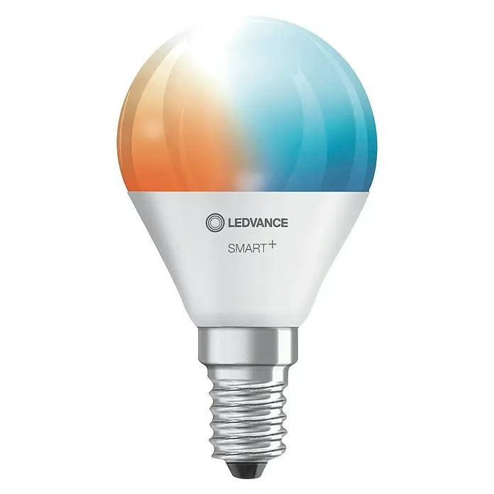 Ledvance Smart+ WiFi LED-Leuchtmittel Mini Bulb - E14, 5 W, P46, 470 lm, Einstellbare Farbtemperatur - Vorderansicht