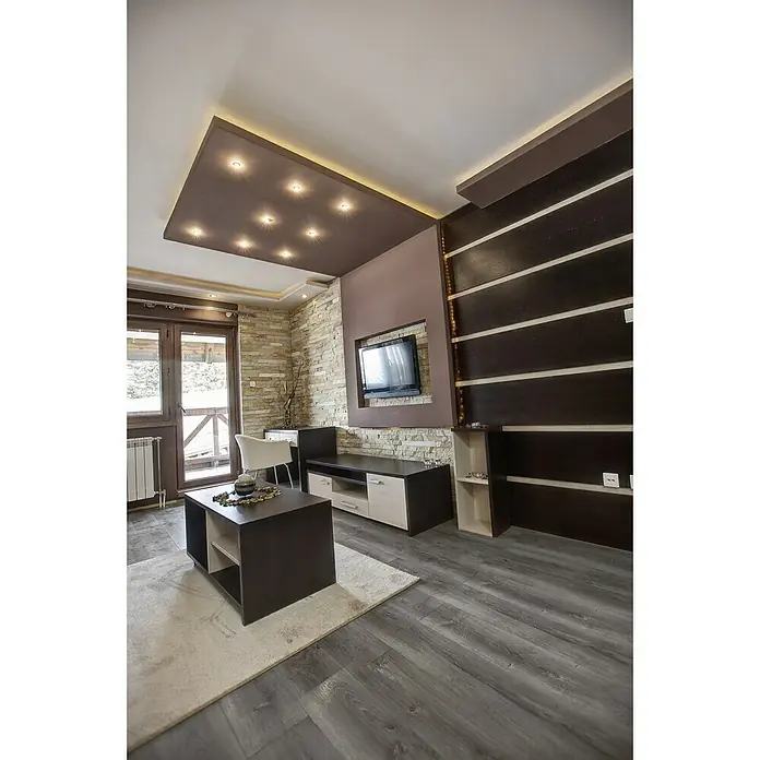 Suelo de vinilo Gris medio - 1.220 x 180 x 4,2 mm, Efecto madera - Foto ambiente